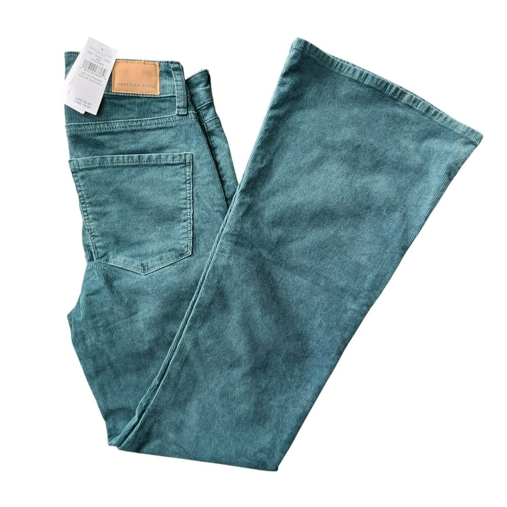 American Eagle Super Hi-Rise Flare Stretch‎ Corduroy Green Jeans Size 00